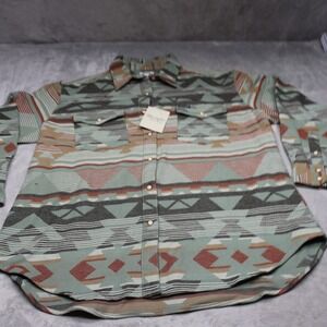 Wrangler Retro Pearl Snap Shirt Mens XL Blue Aztec Southwestern Geometric NEW